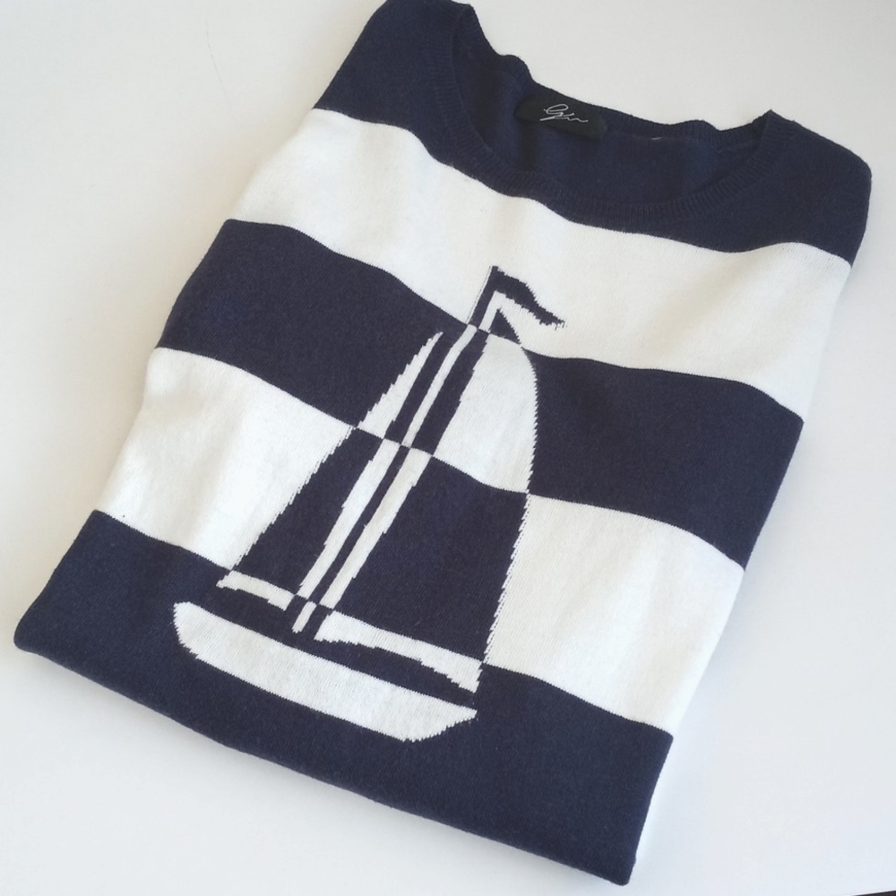 Cyrus Navy & White Stripe Sailing Yacht/ Boat Long Sleeve Nylon Blend Sweater M - Picture 5 of 13